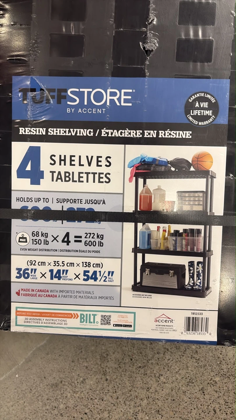 Brand New TuffStore 4-Tier Resin Shelving Unit