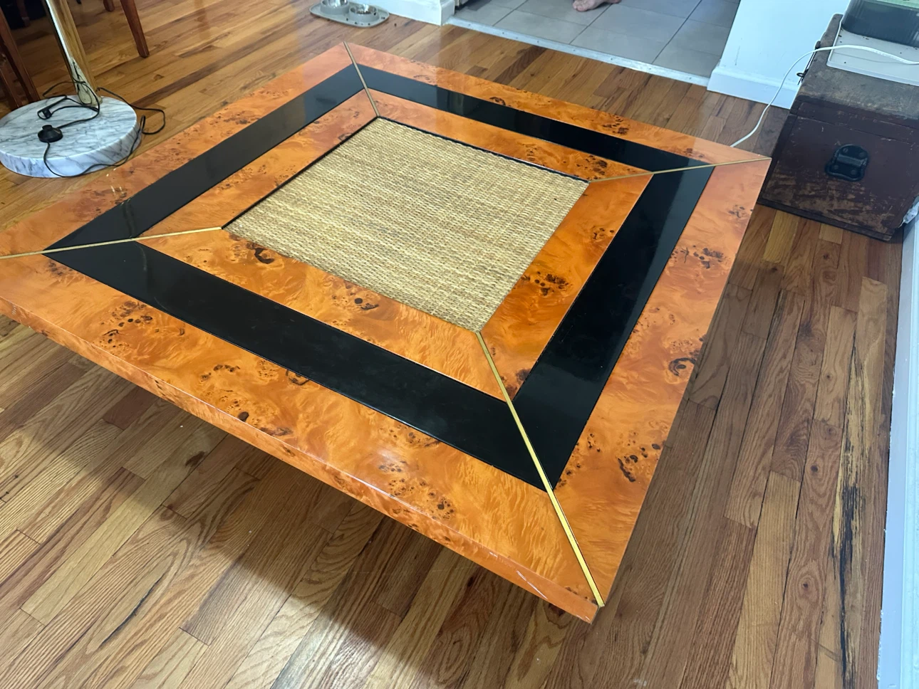 Burlwood & Cane Square Cocktail Table
