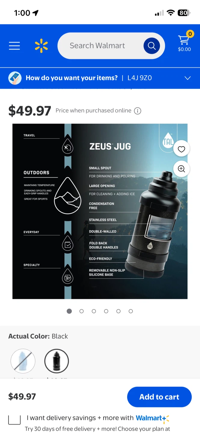 TAL Zeus Stainless Steel Water Bottle - 3L Black - photo 2