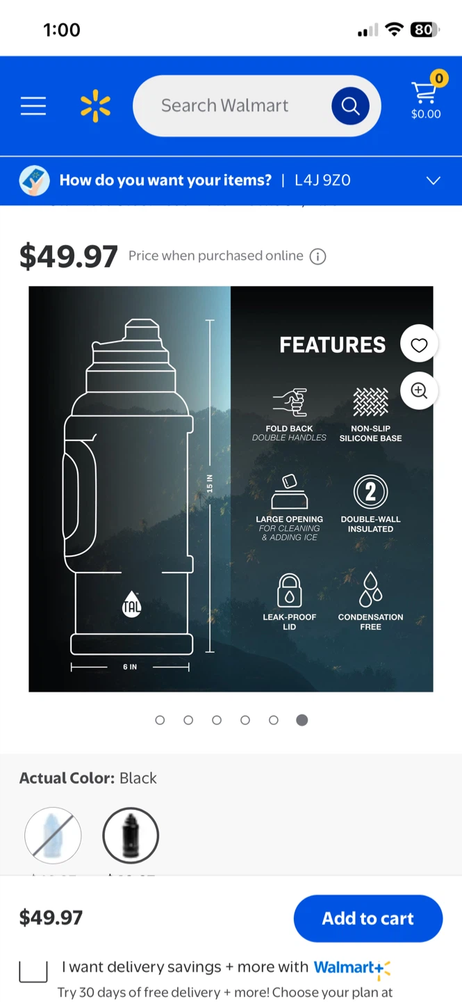 TAL Zeus Stainless Steel Water Bottle - 3L Black - photo 5