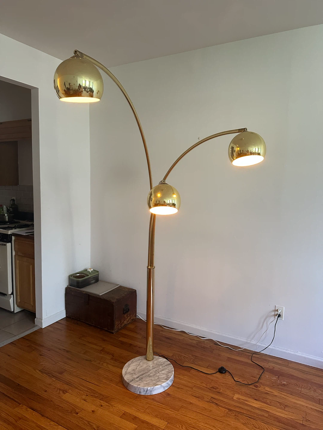 Three-Arm Brass Arc Floor Lamp