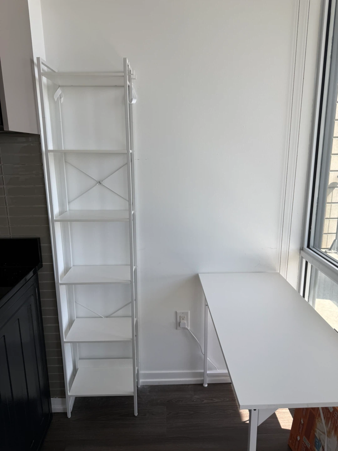 Tall white bookshelf