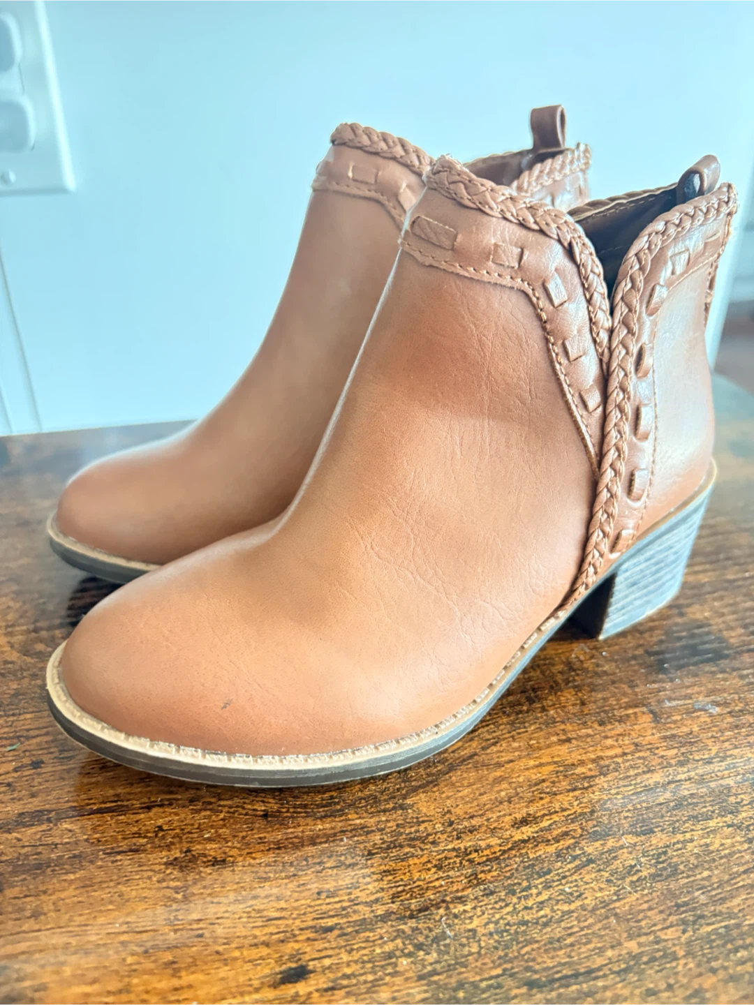 Tan Braided Ankle Boots