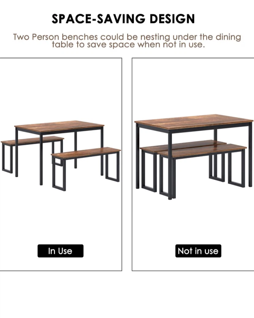 Space-Saving 3-Piece Dining Table and Bench Set - photo 3