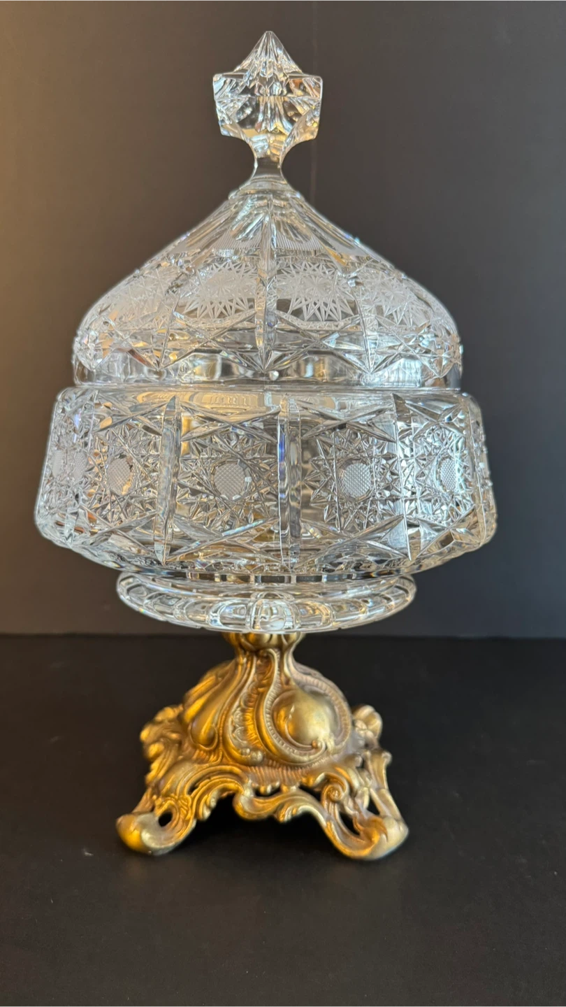 Vintage Crystal Candy Dish with Brass Base - photo 2
