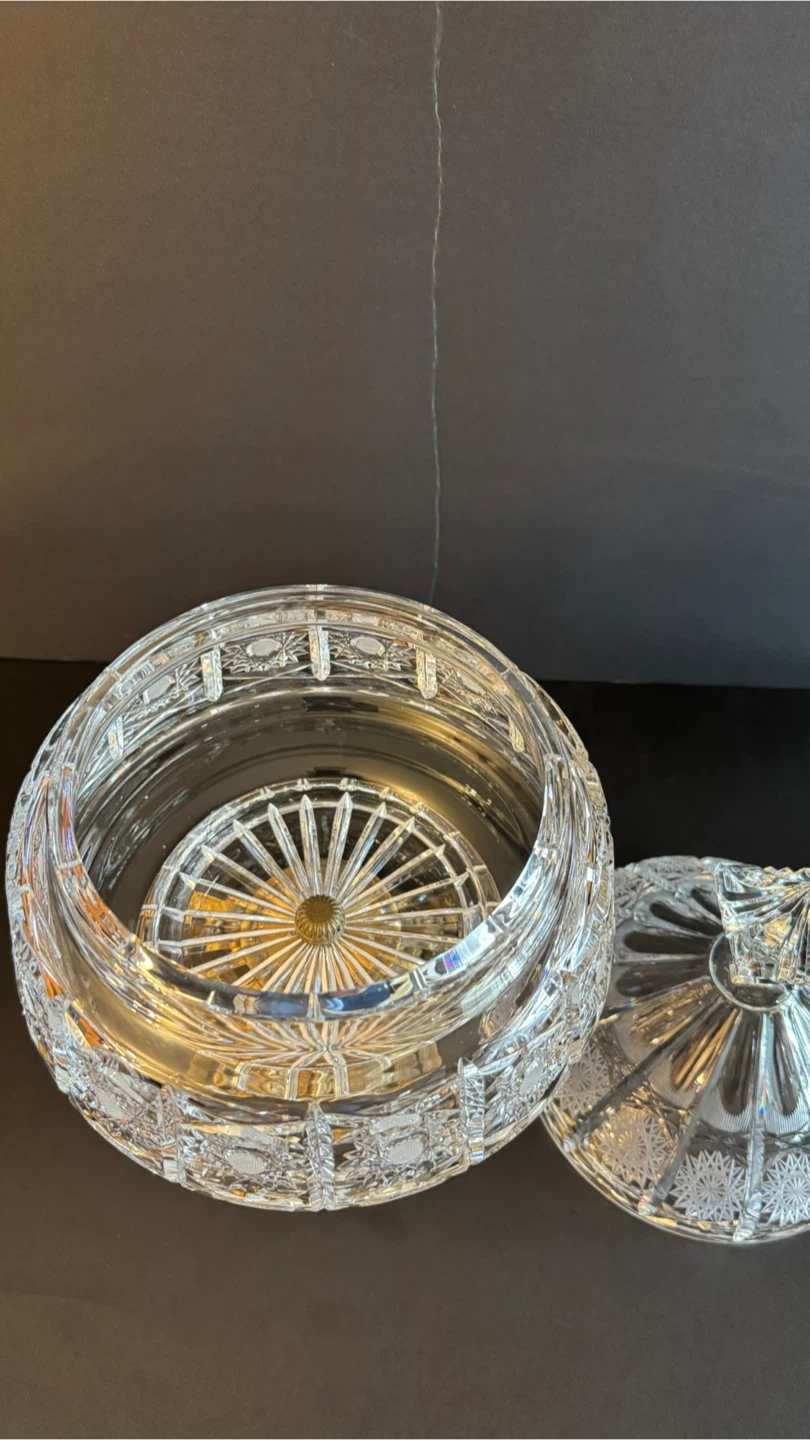 Vintage Crystal Candy Dish with Brass Base - photo 4