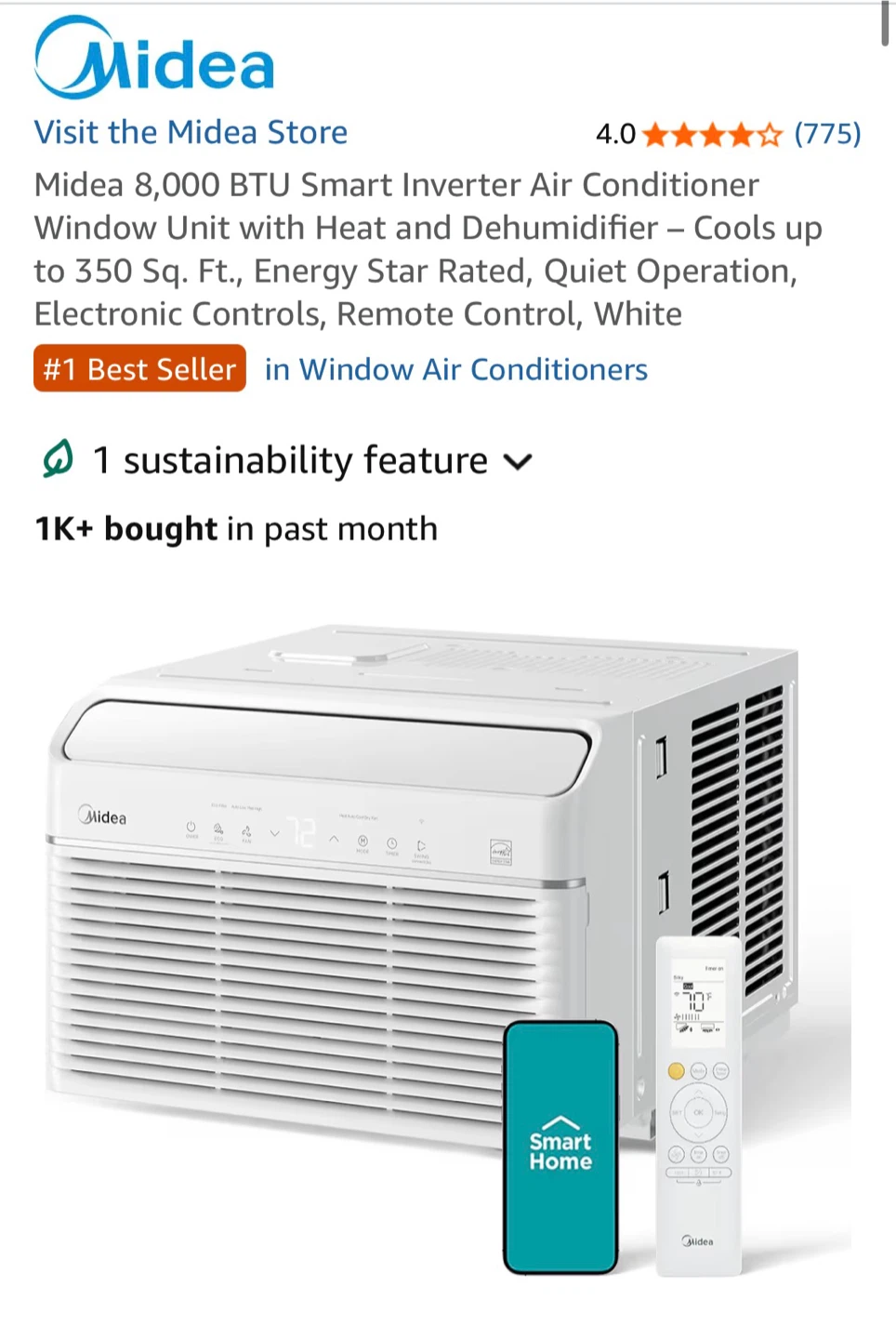 Midea 8,000 BTU AC with Support Bracket - photo 2