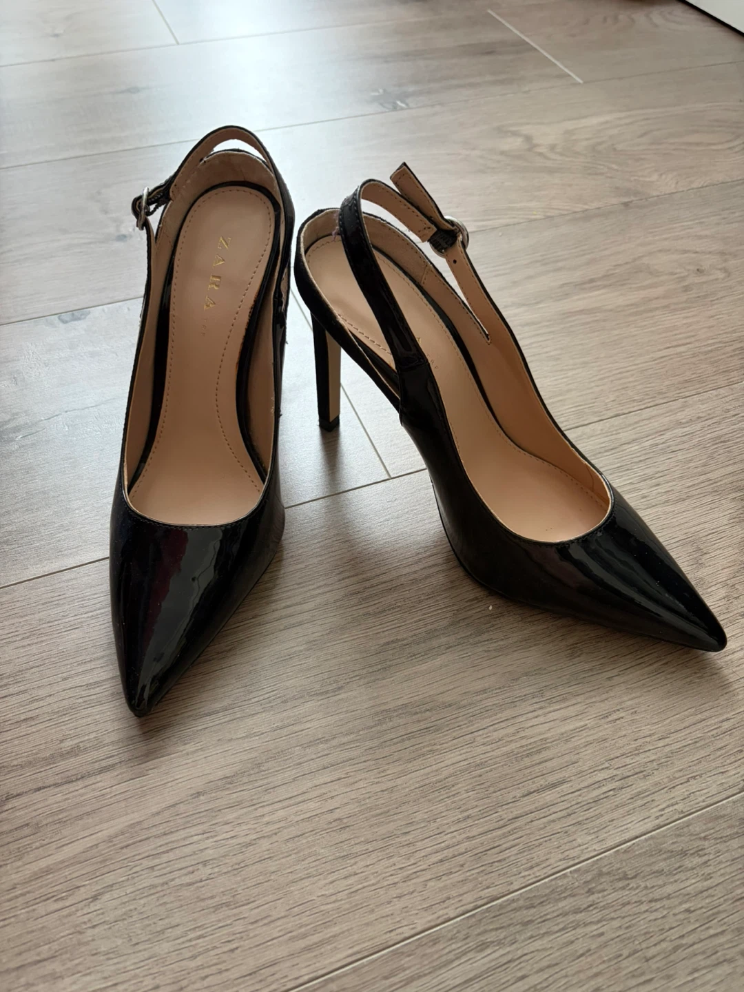 Black Patent/Suede Slingback Heels 37