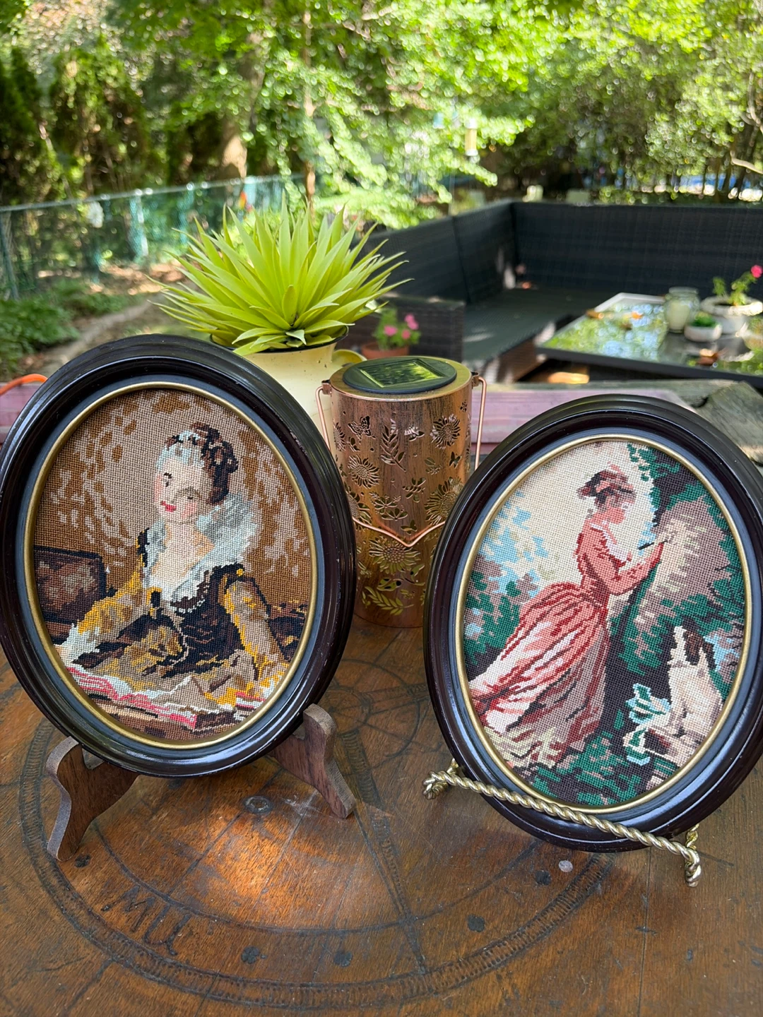 Pair of Beautiful Vintage Oval Needlepoint Wall Decor