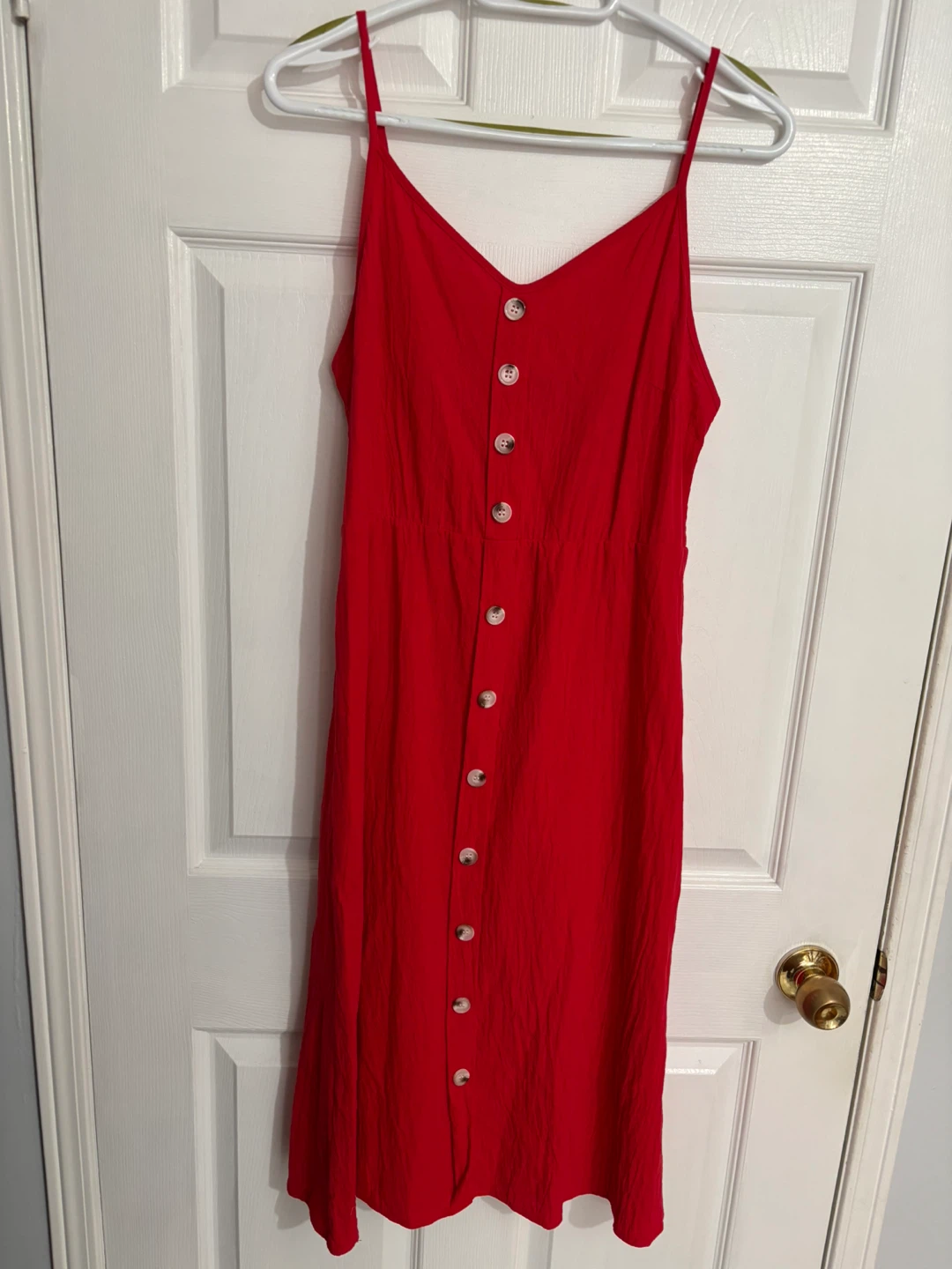 Red button-down midi dress