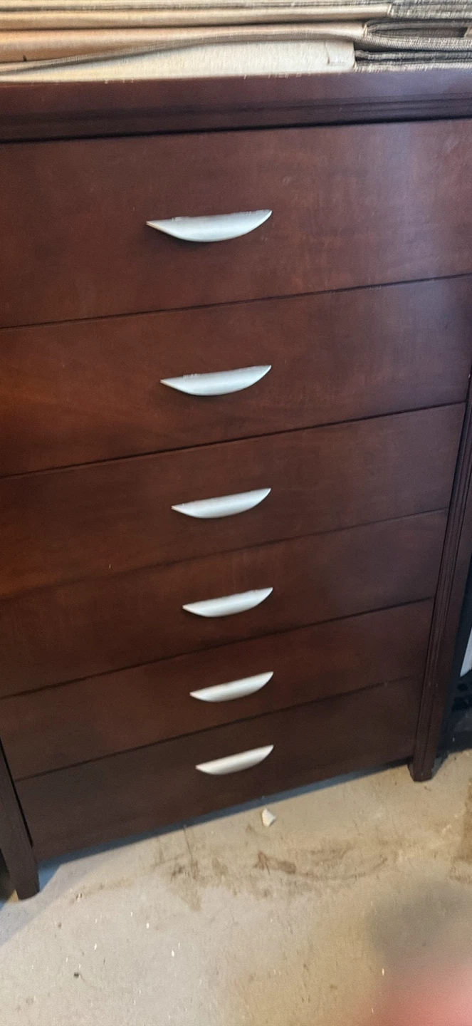 Dark Wood Dresser with mirror, chest, and 2 side tables