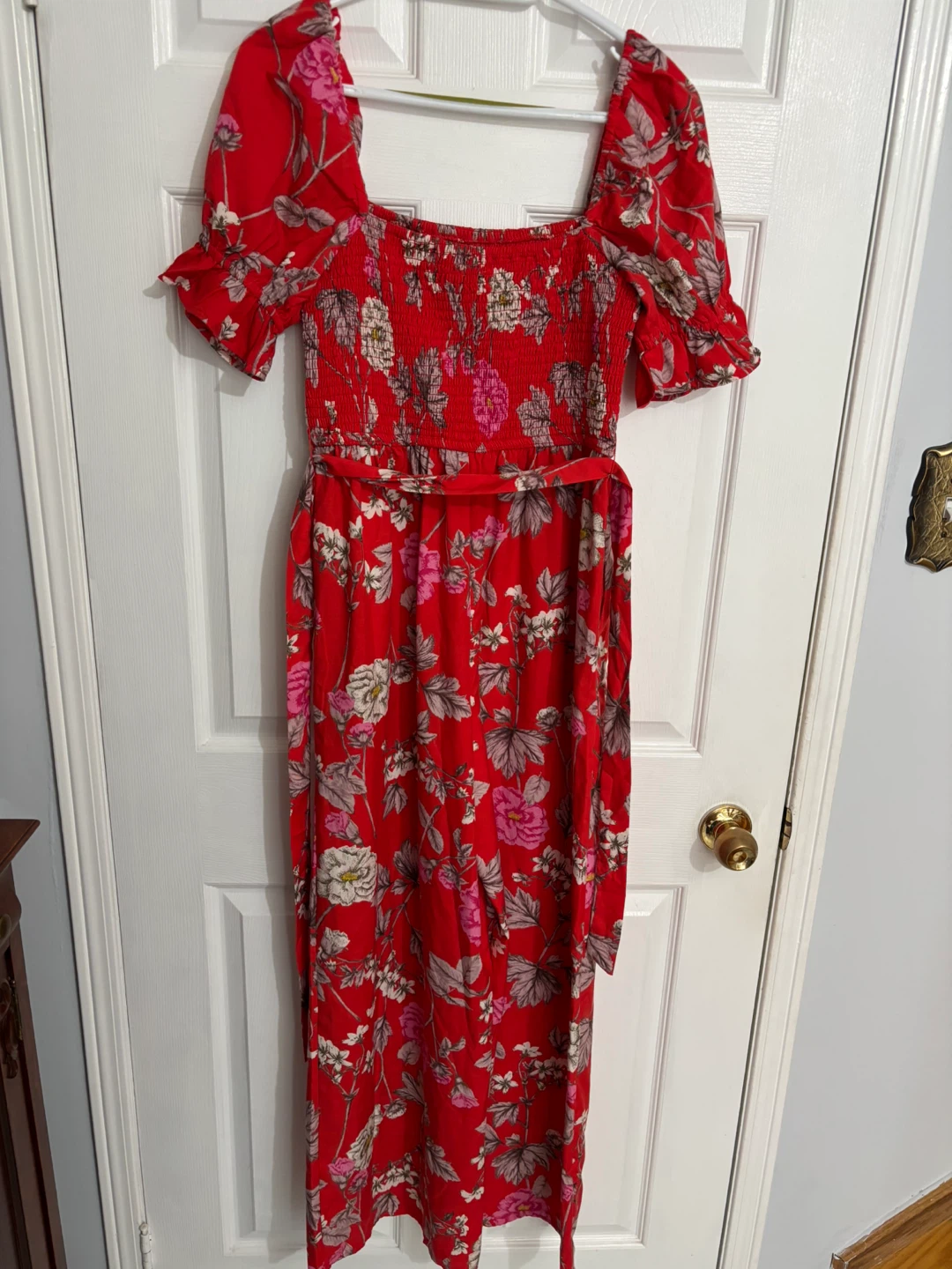 Red Floral Smocked Jumpsuit - photo 2