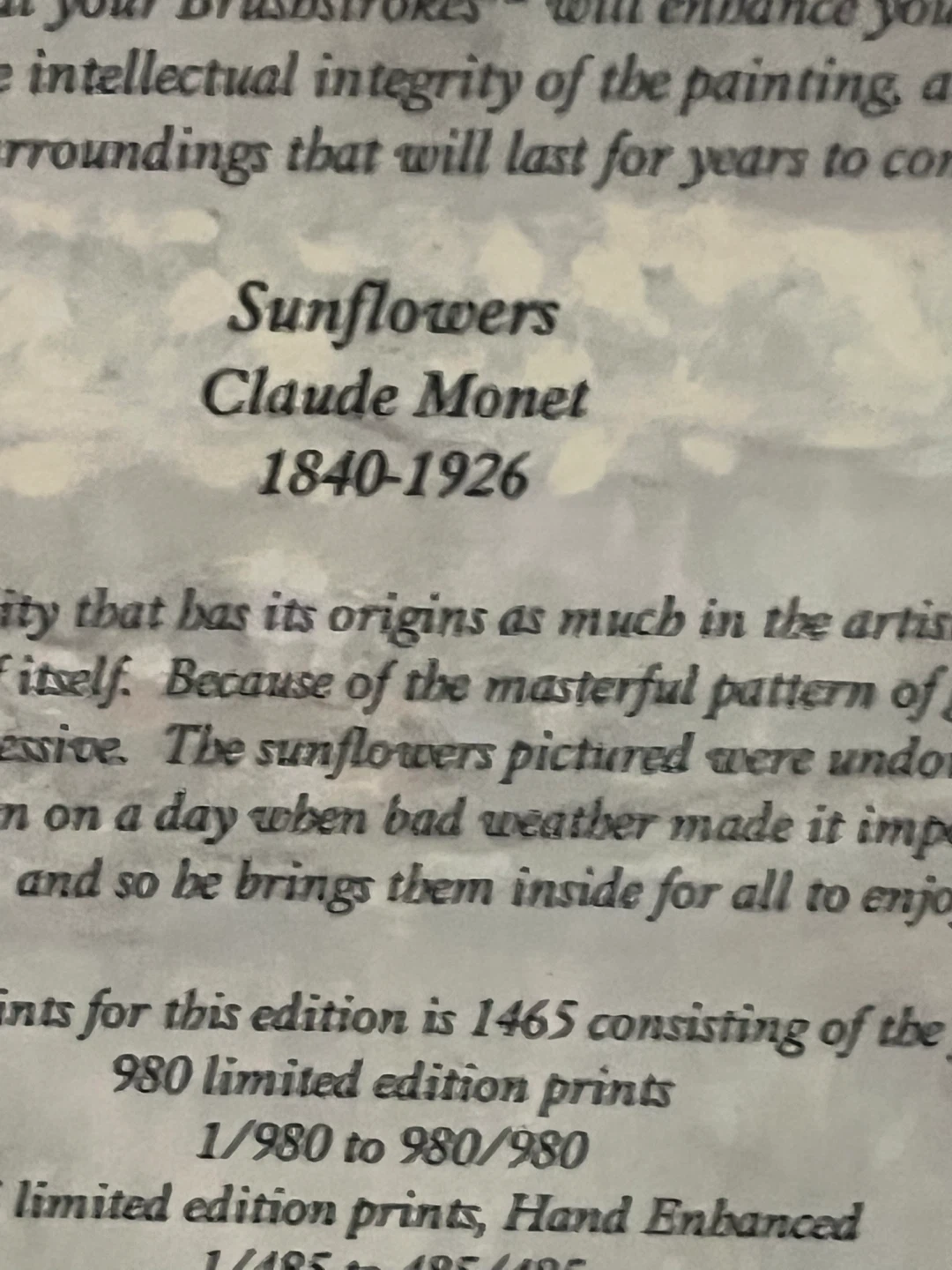 Claude Monet Sunflowers Limited Edition Print - photo 3