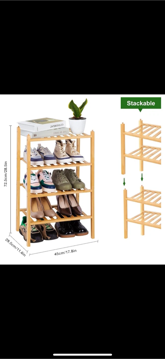 Bamboo Shoe Rack - 4 Tier Stackable Organizer - photo 2