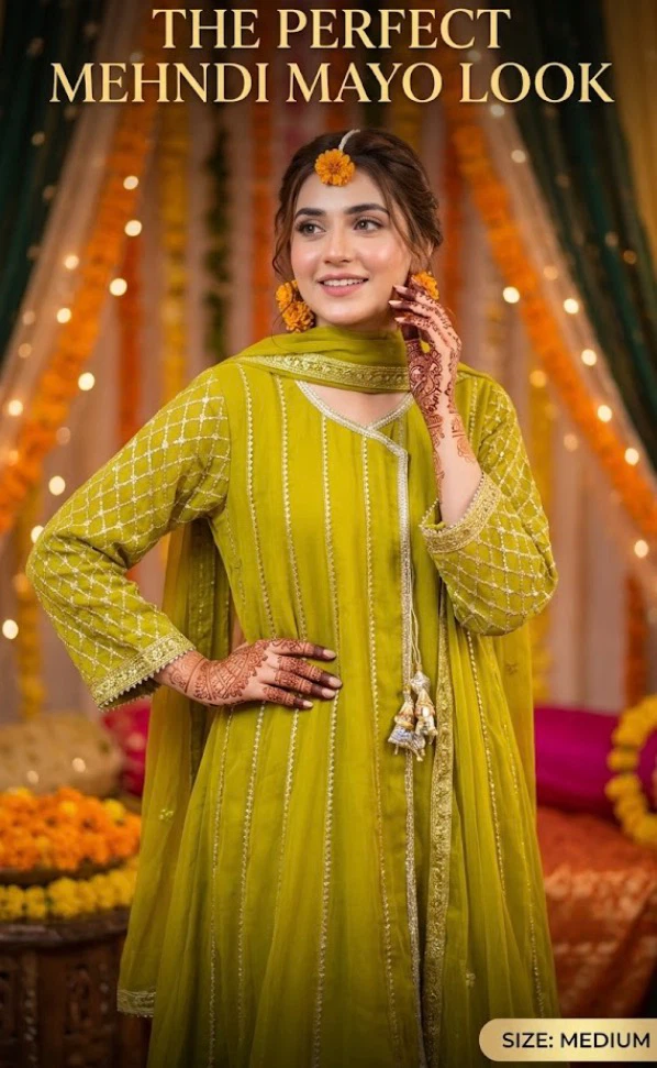 Olive Green Embroidered Pakistani Suit Set