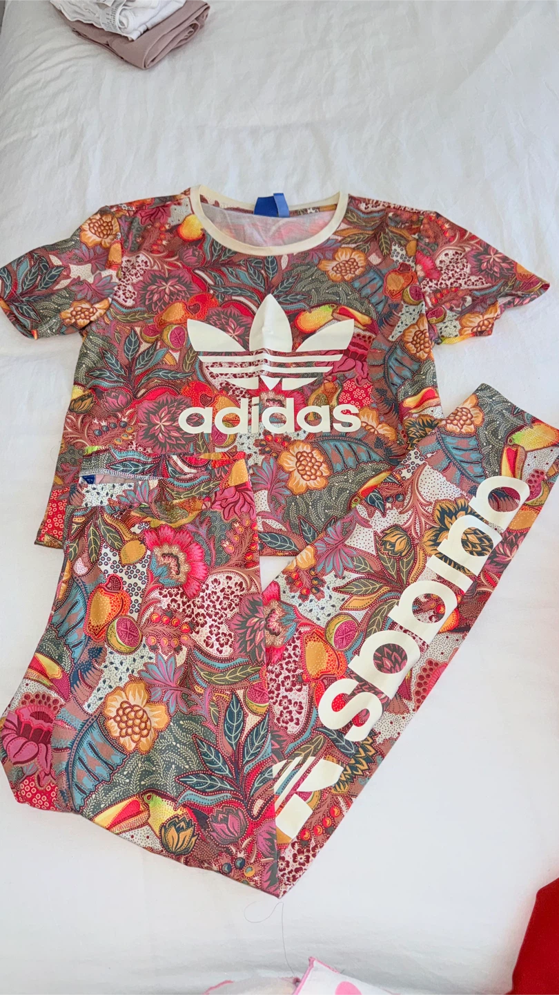 Adidas Floral Print T-Shirt and Leggings Set