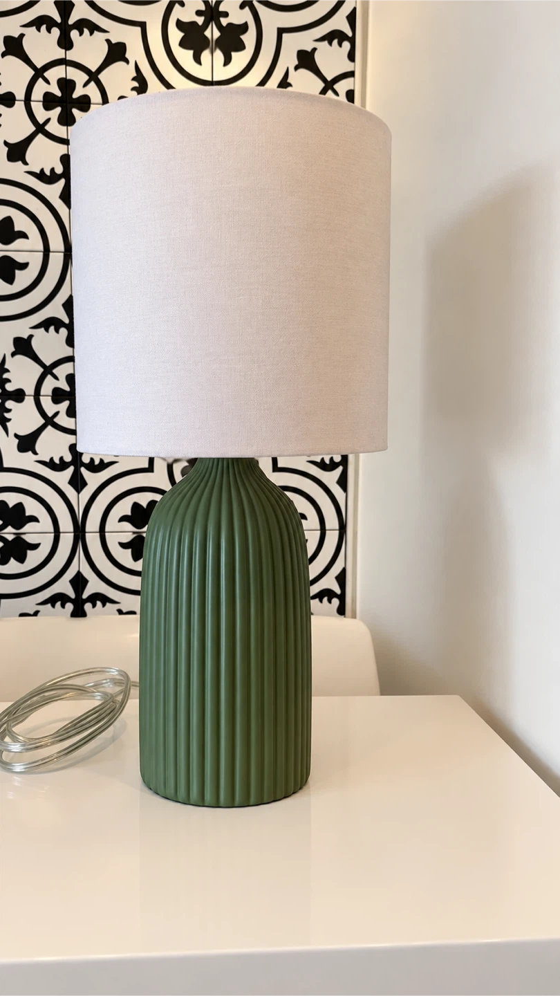 Green Ribbed Ceramic Table Lamp