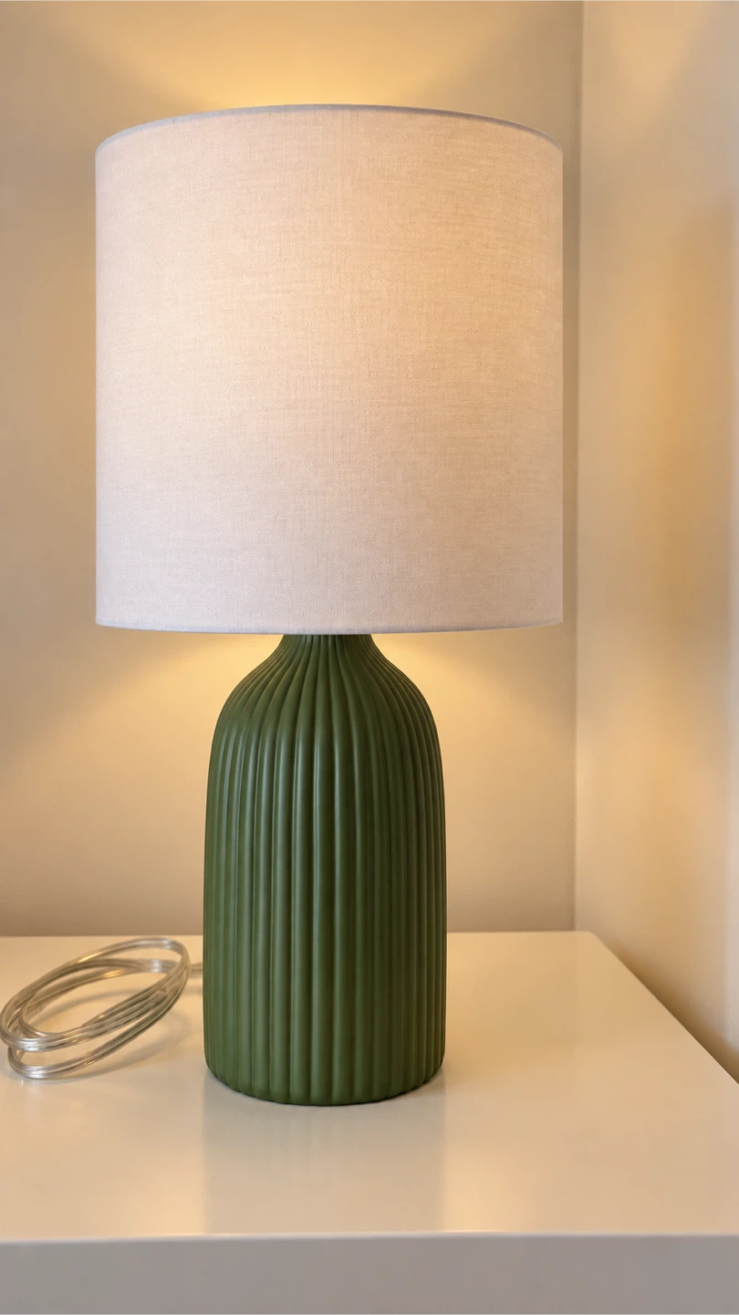 Green Ribbed Ceramic Table Lamp - photo 2