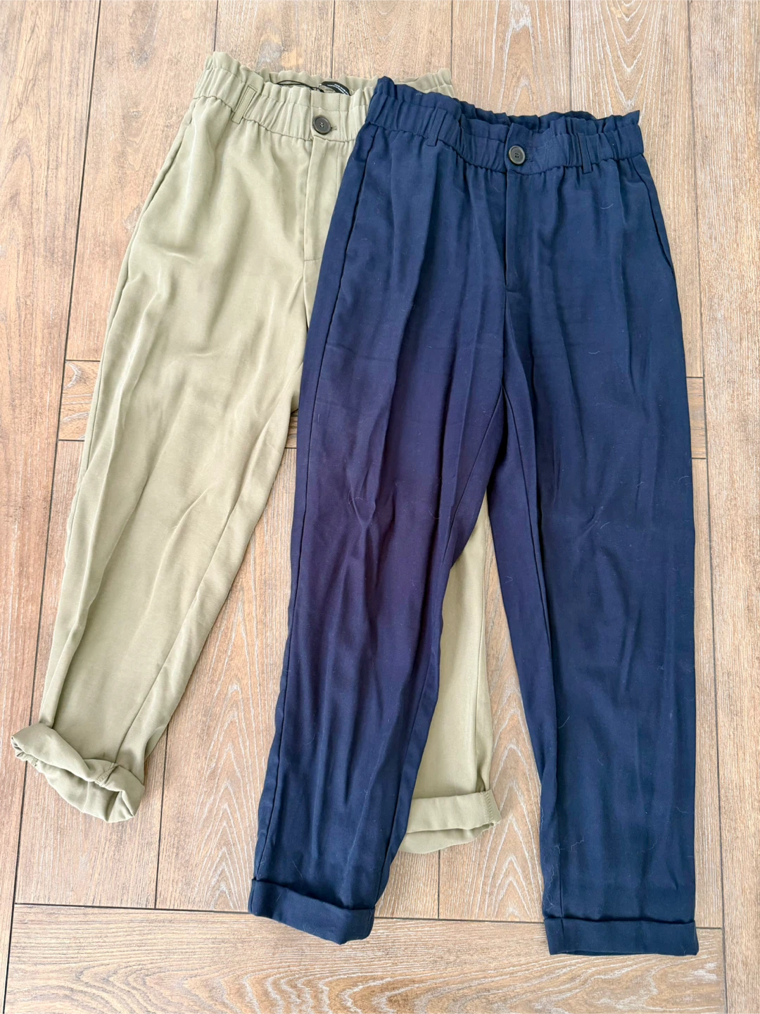 Two Pairs of Trousers, Olive and Navy