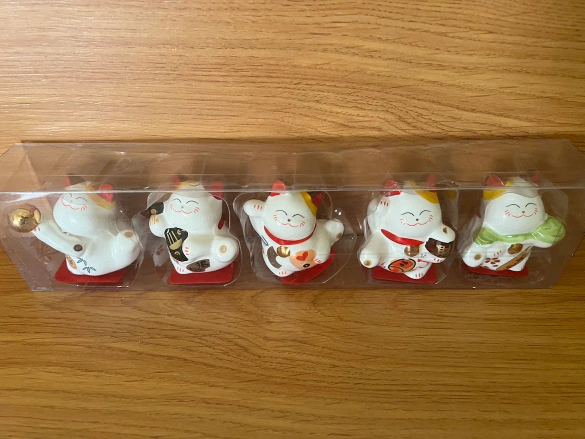Set of 5 Ceramic Maneki Neko Lucky Cats
