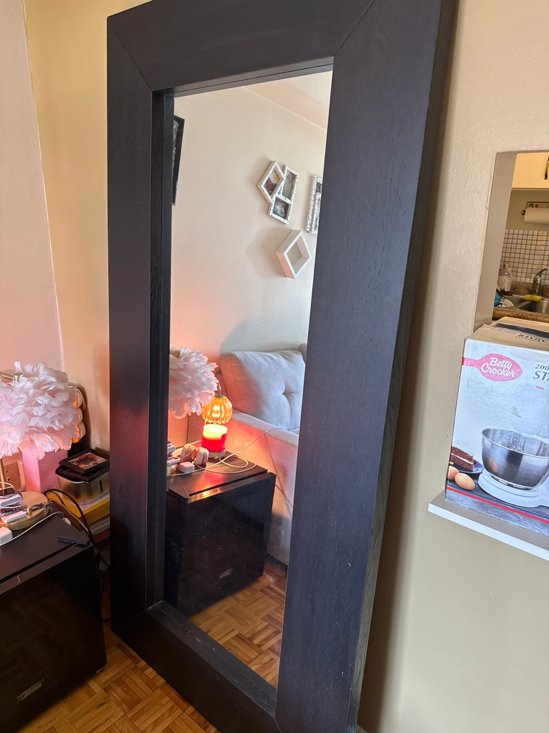 Large Black Full-Length Floor Mirror