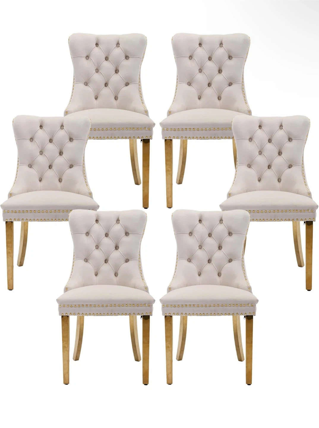 Set of 6 Cream Velvet Dining Chairs