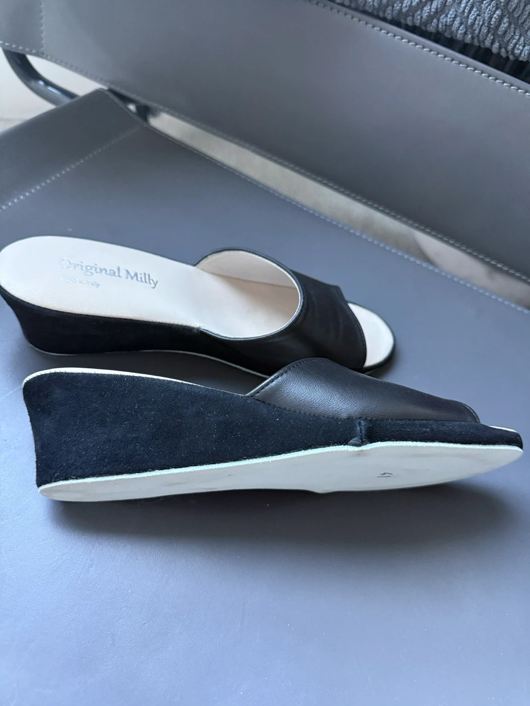 Original Milly Italian Leather Wedge Slippers - photo 2