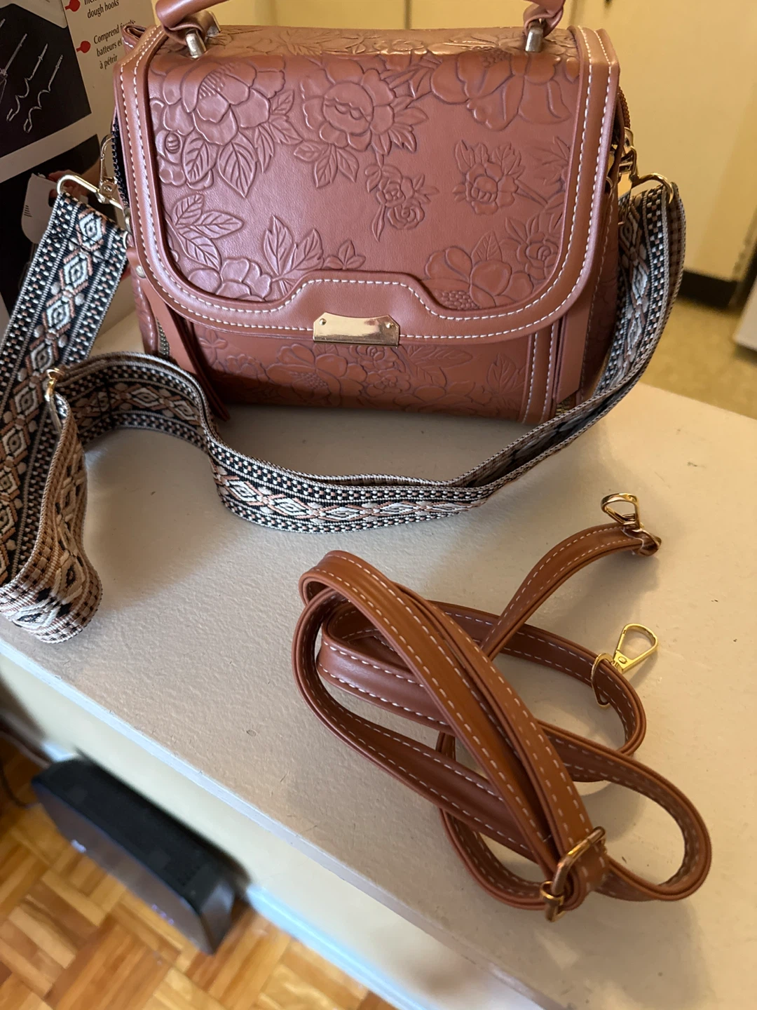 Tan Floral Embossed Crossbody Bag - photo 2