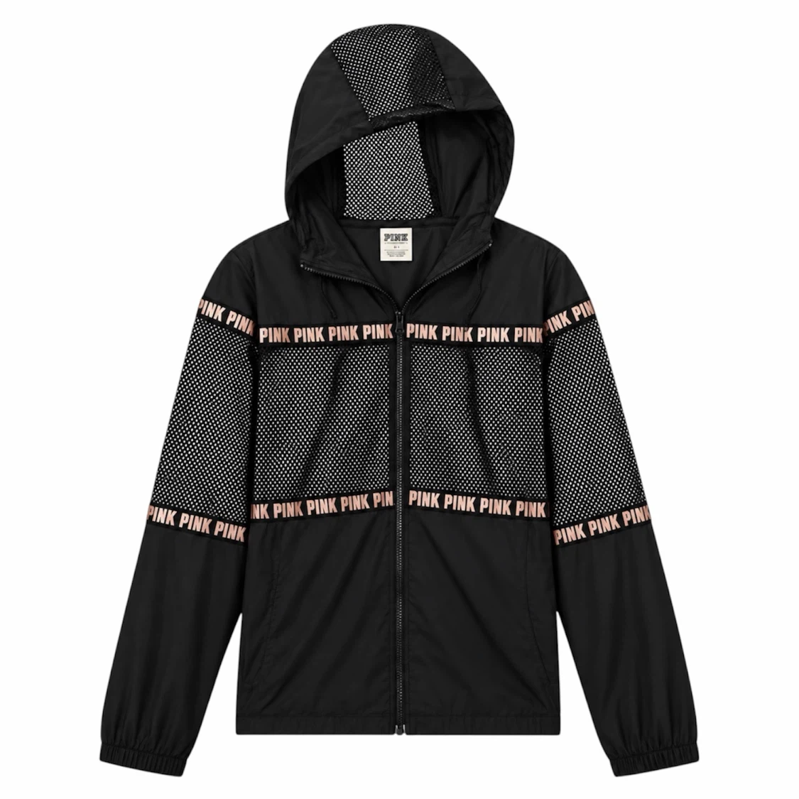 VICTORIA'S SECRET PINK BLACK & GOLD MESH ZIP-UP JACKET SZ M