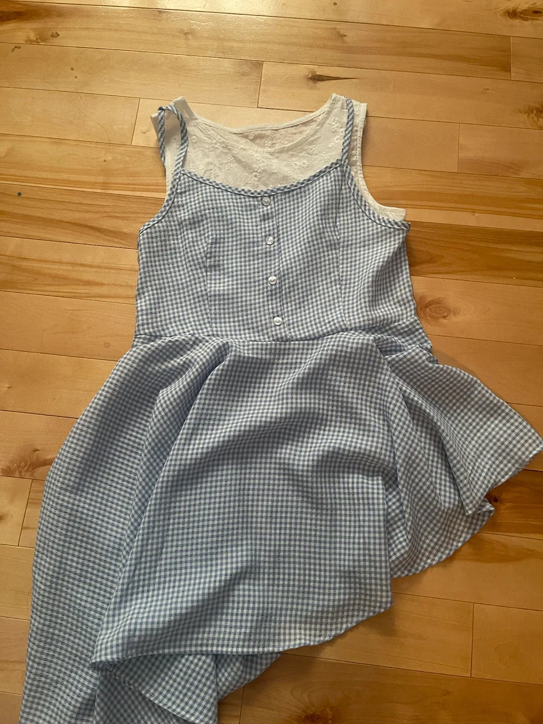 Blue and white gingham dress