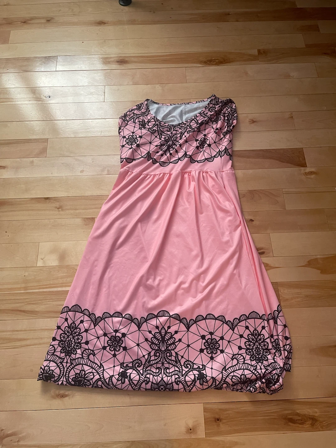 Pink Dress with Black Lace Detail