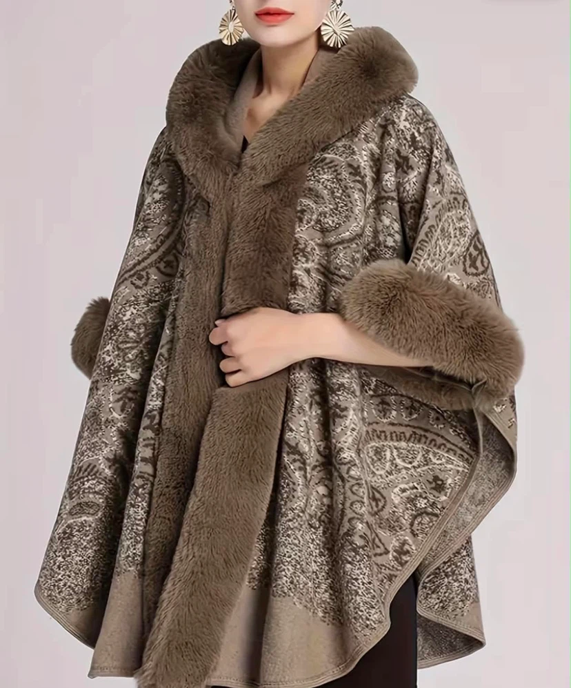 Faux Fur Trim Hooded Cape - photo 5