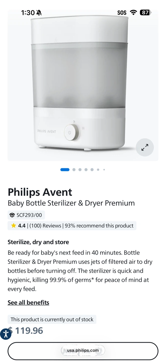 Philips Avent Baby Bottle Sterilizer & Dryer Premium