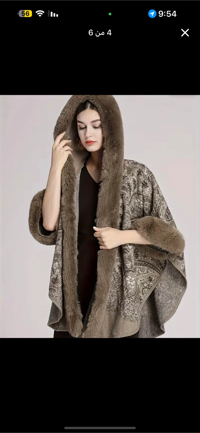 Hooded Faux Fur Trim Poncho Cape - photo 2
