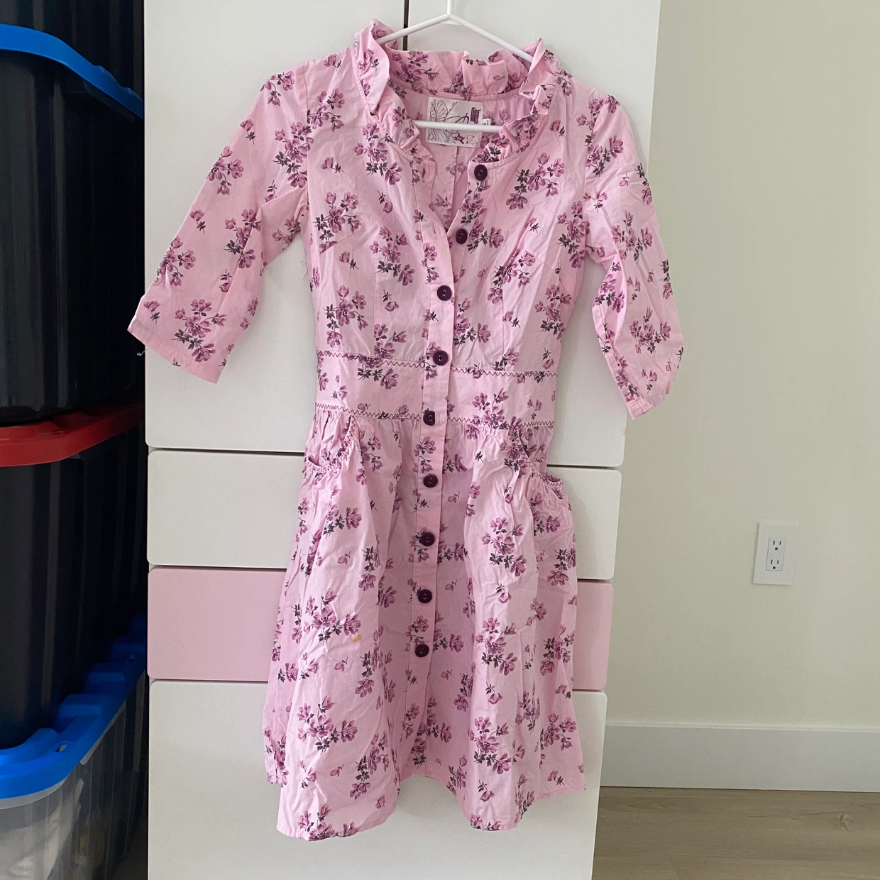 Pink floral button-down dress