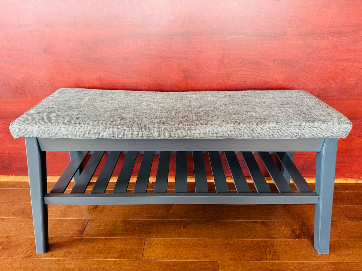 Grey Fabric Entryway Bench with Storage Shelf
