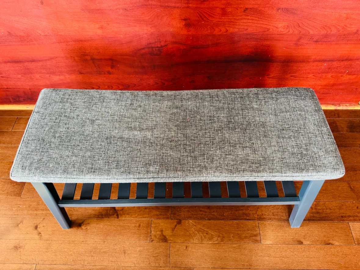 Grey Fabric Entryway Bench with Storage Shelf - photo 2