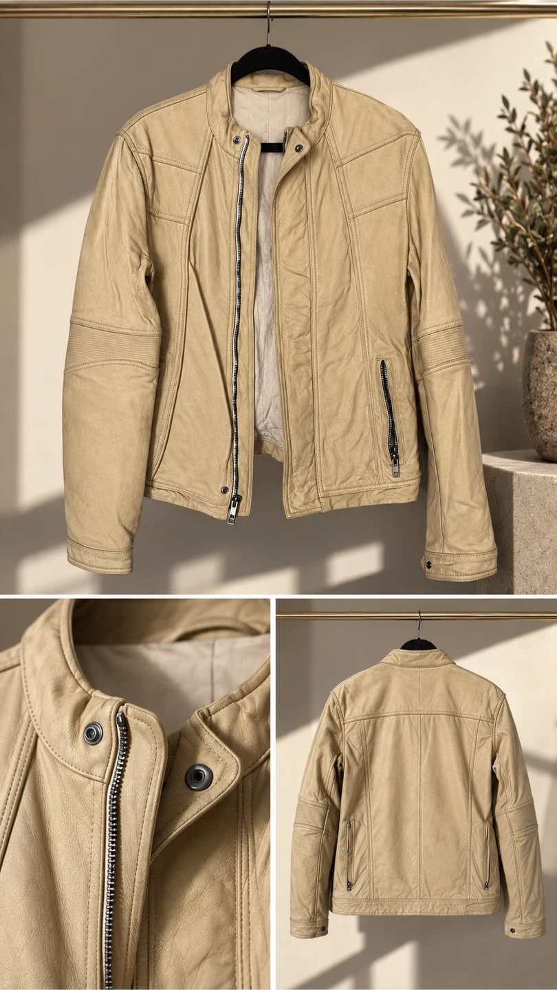 A|X Armani Exchange Beige Leather Jacket