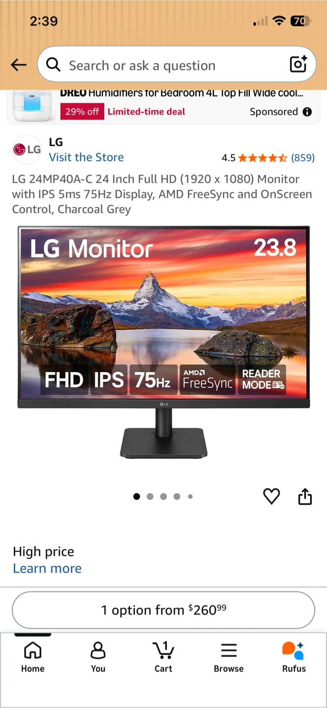 LG 24MP40A-C 24 Inch Full HD IPS Monitor