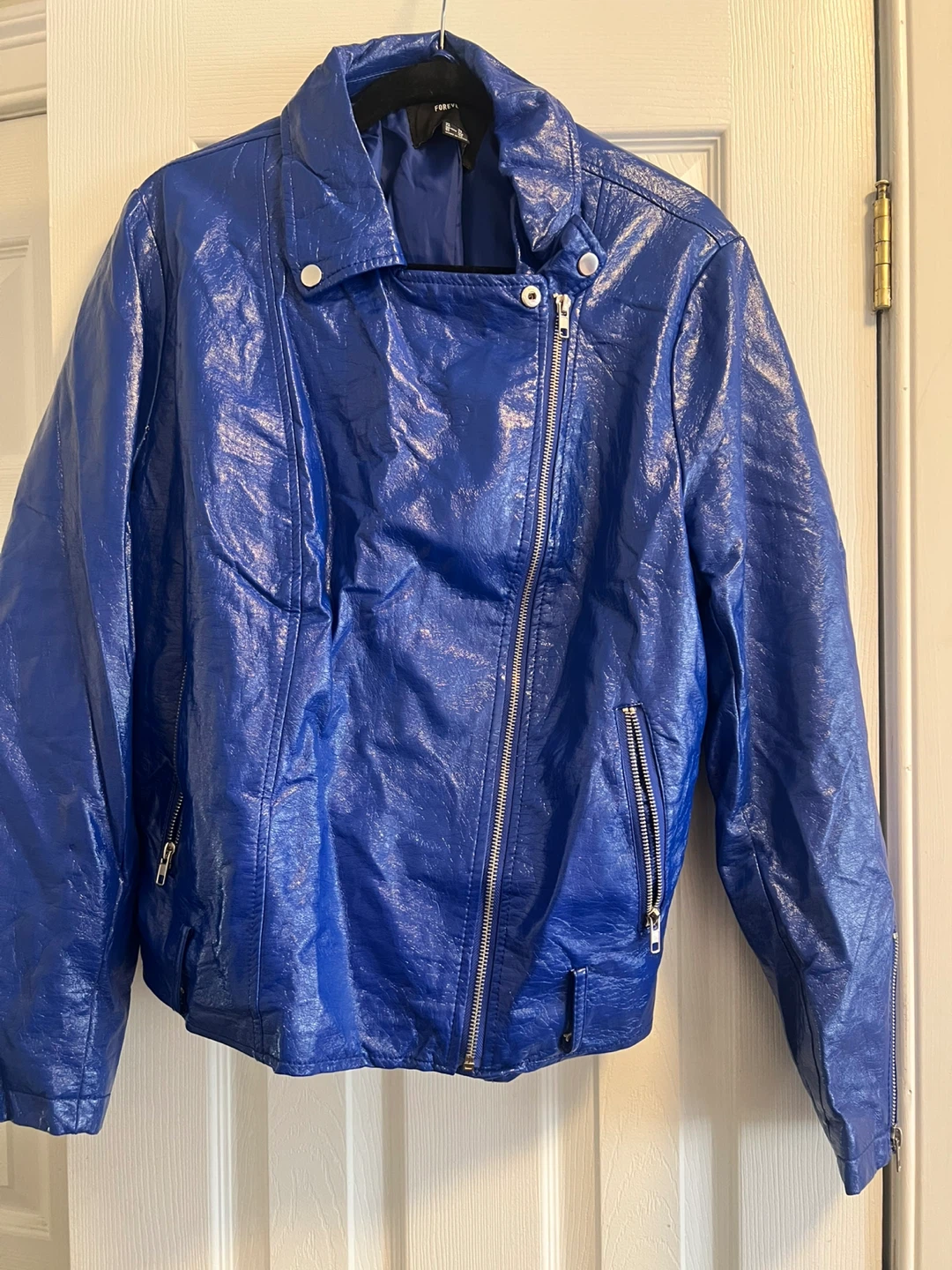 Forever 21+ Blue Faux Leather Biker Jacket