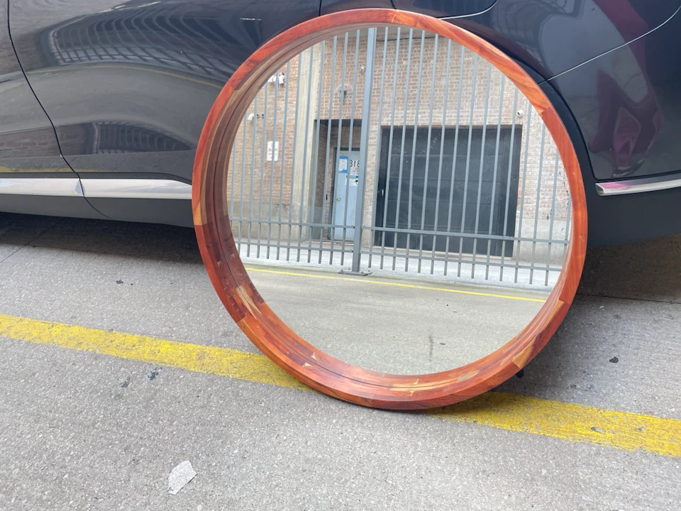 Large Round Wooden Wall Mirror