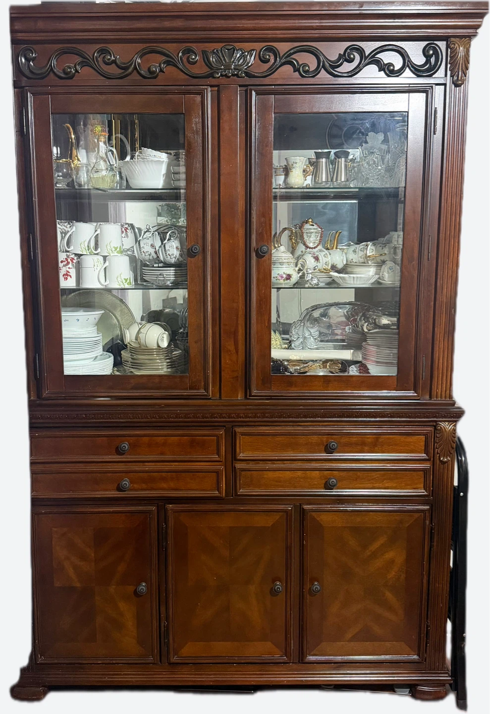 Traditional Dark Wood China Cabinet