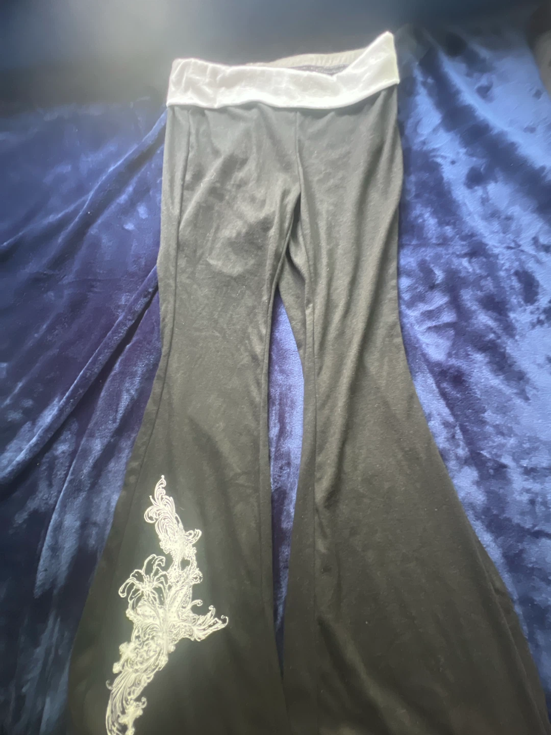 Black Yoga Flare Pants with Floral Detail