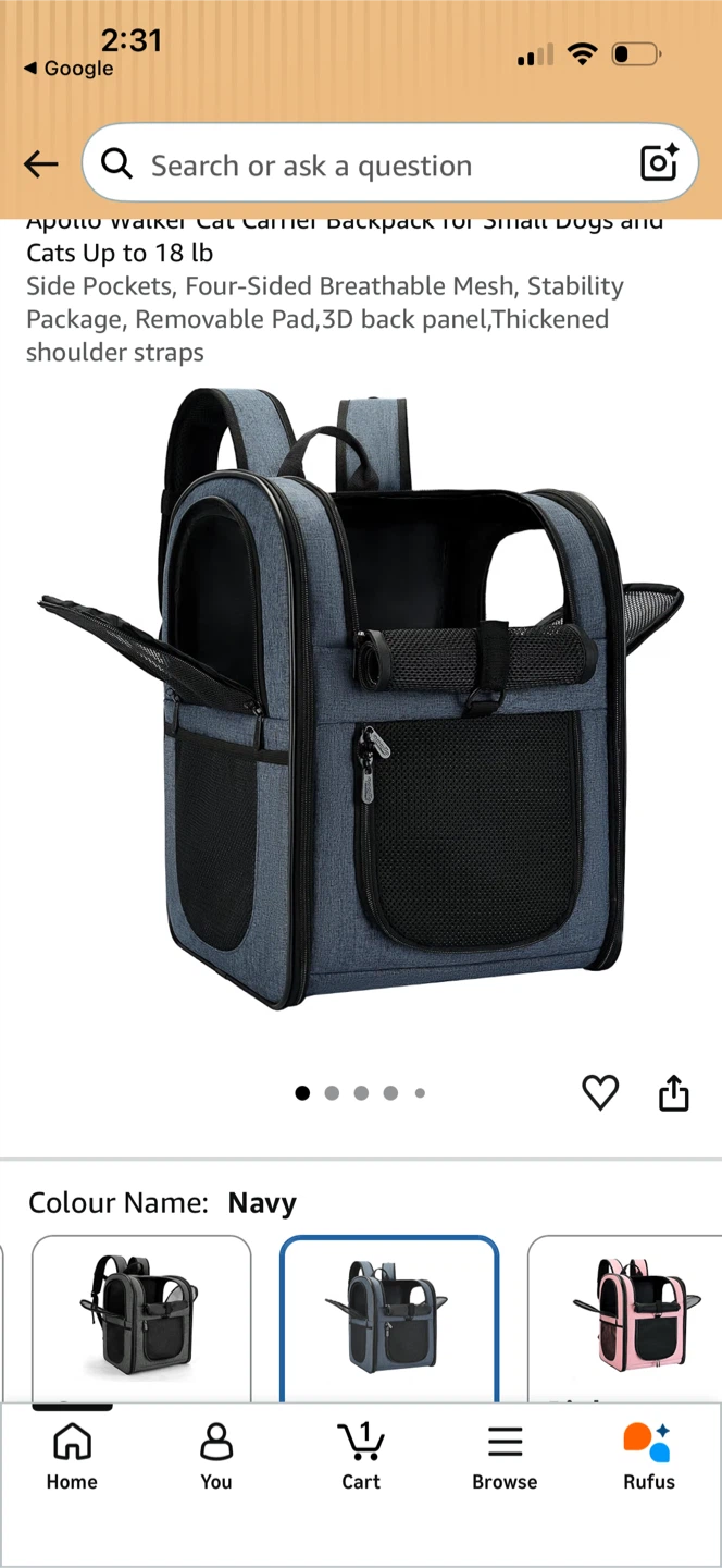 Apollo Walker Navy Cat Carrier Backpack