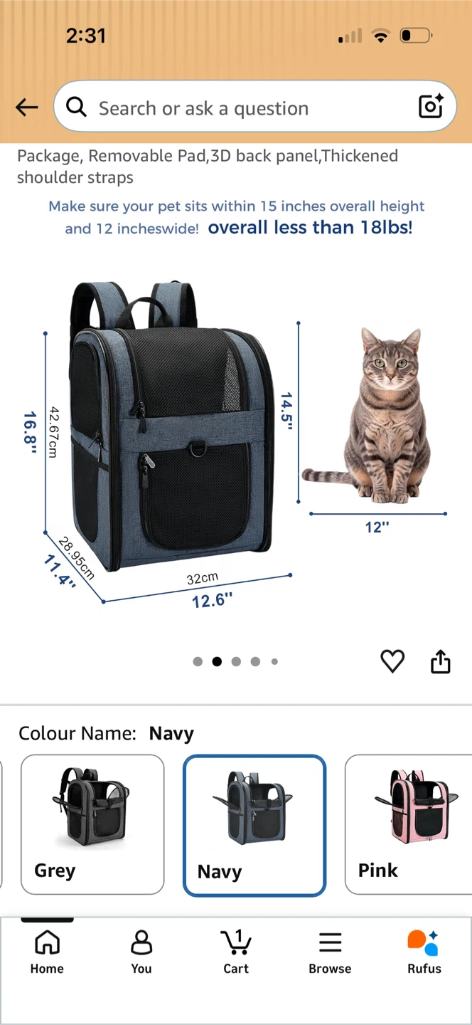 Apollo Walker Navy Cat Carrier Backpack - photo 2