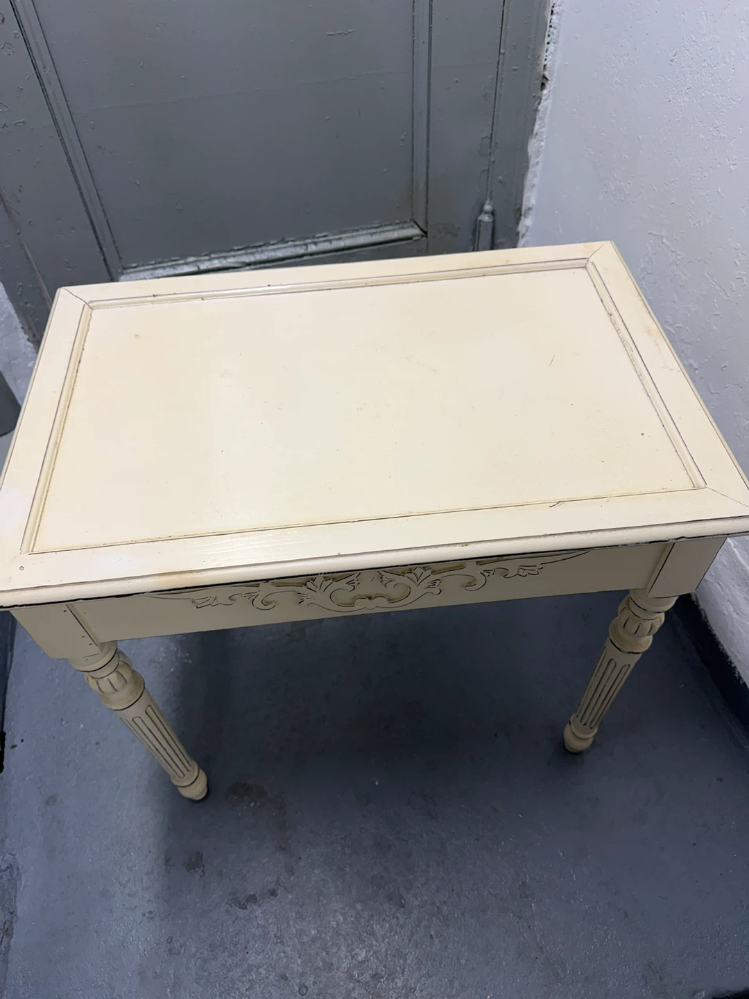 Cream Distressed Accent Side Table