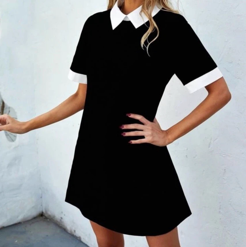Black and white collared dress - Size L