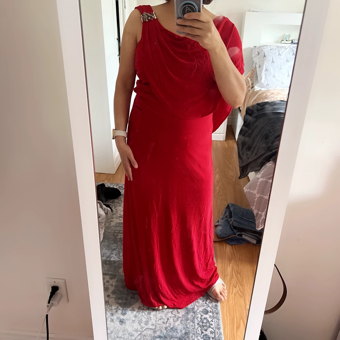 Red Evening Gown with Embellished Shoulder - photo 2