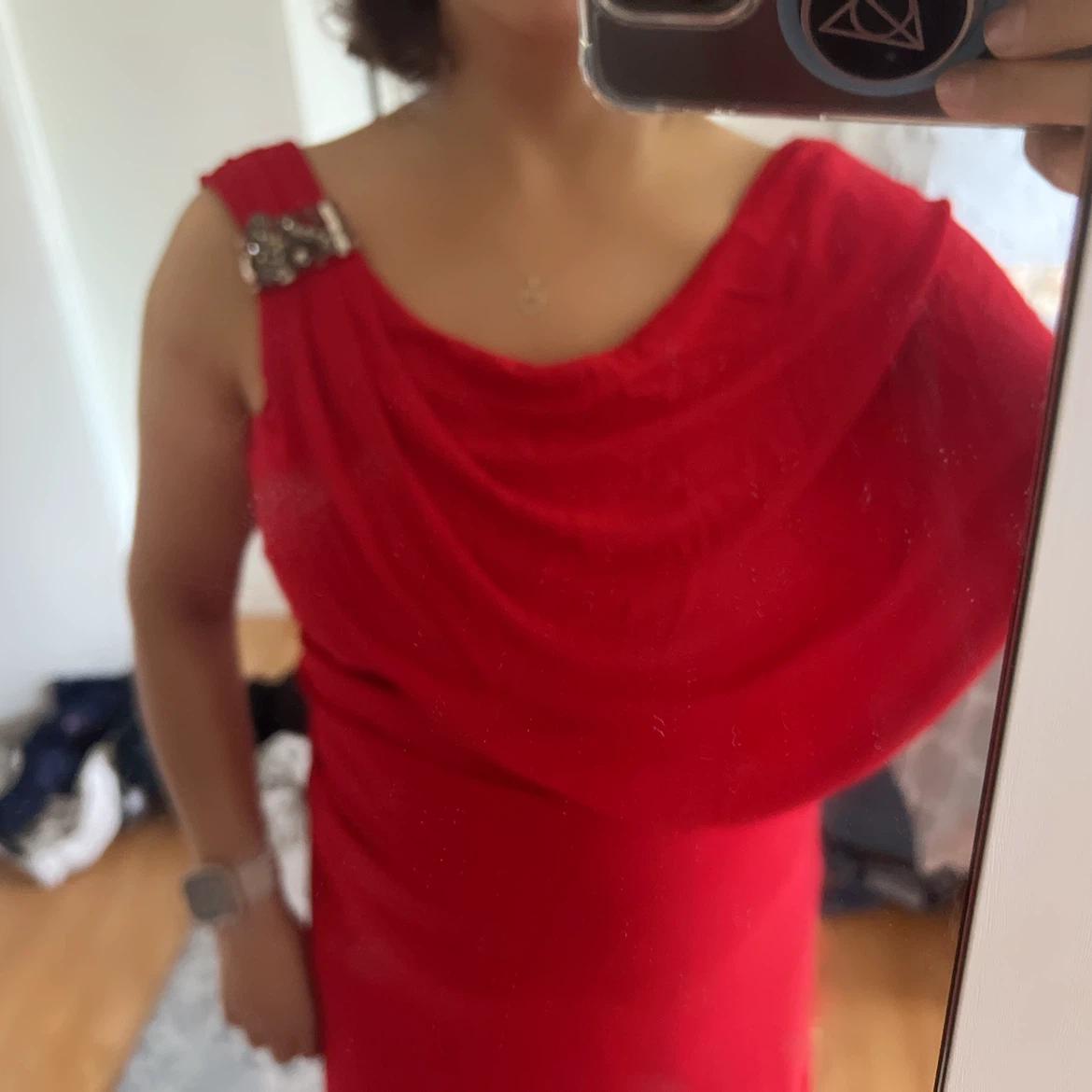 Red Evening Gown with Embellished Shoulder - photo 3