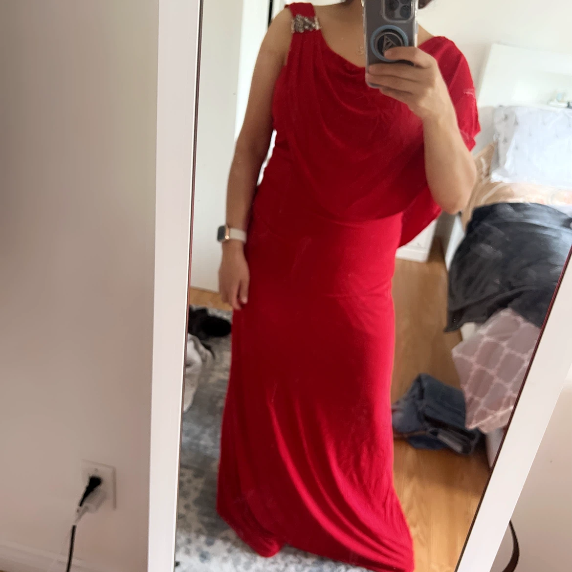 Red Evening Gown with Embellished Shoulder - photo 4